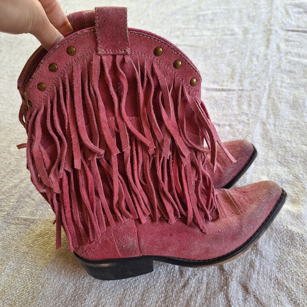 Smoky Mountain Girls Vintage Western Boots Pink Suede Fringe 1.5 Youth
